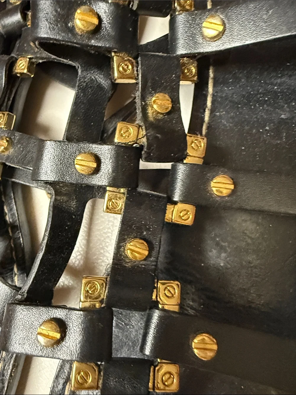 Tory Burch Black Leather Gladiator Sandals with Gold Studs